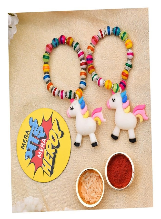 Evisha 2 Unicorn Kids Rakhi with Fridge Magnet for Siter Brother Bhaiya Bracelet Unicorn Girls Wrist Bands Rakhi Diwali Navratri Birthday Return Gift Gifts Combo-Kids-23 - Image 1